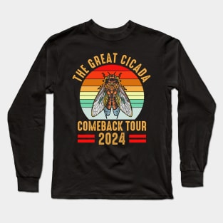 The Great Cicada Comeback Tour 2024 Vintage Background Long Sleeve T-Shirt